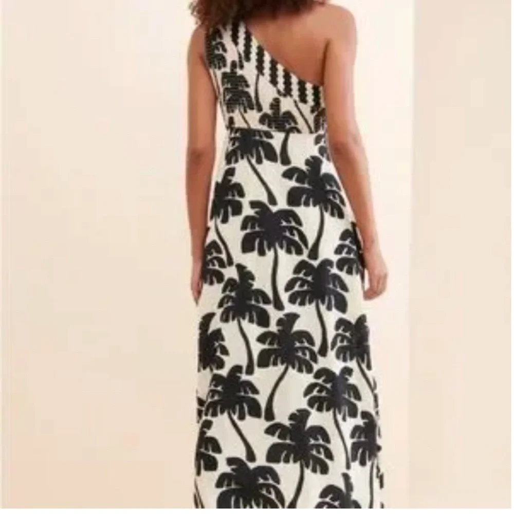 FARM Rio One-Shoulder Linen Palm Tree Dress Sz XL Petite - Picture 3 of 6